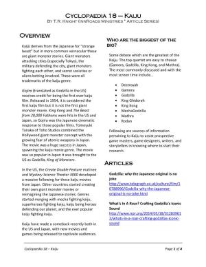 Cyclopaedia 18 – Kaiju Overview Articles