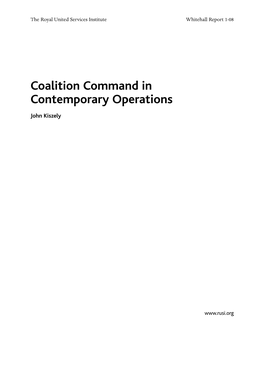 Coalition Command in Contemporary Operations