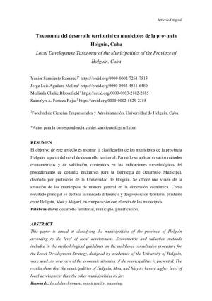 Taxonomía Del Desarrollo Territorial En Municipios De La Provincia Holguín, Cuba Local Development Taxonomy of the Municipalities of the Province of Holguín, Cuba
