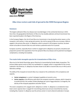 Zika Virus Vectors and Risk of Spread in the WHO European Region