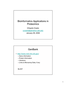 Bioinformatics Applications in Proteomics Genbank