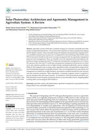 Solar Photovoltaic Architecture and Agronomic Management in Agrivoltaic System: a Review