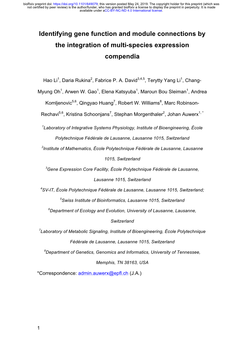 Identifying Gene Function and Module Connections by the Integration of Multi-Species Expression Compendia