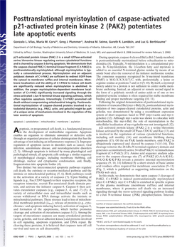 Posttranslational Myristoylation of Caspase-Activated P21-Activated Protein Kinase 2 (PAK2) Potentiates Late Apoptotic Events