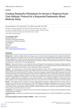 Creating Respectful Workplaces for Nurses in Regional Acute Care Settings: Protocol for a Sequential Explanatory Mixed Methods Study