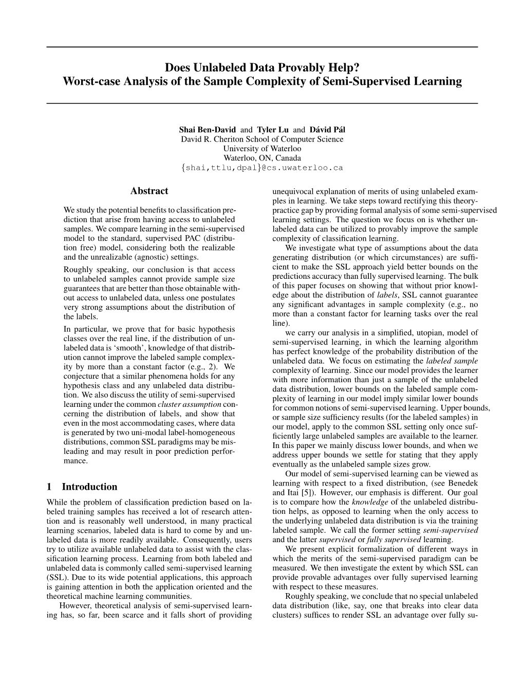 Worst-Case Analysis of the Sample Complexity of Semi-Supervised Learning