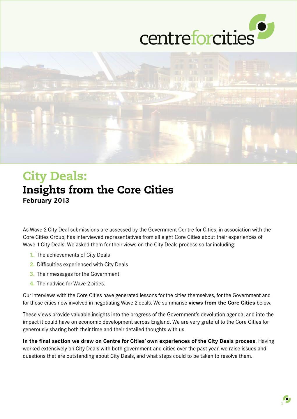 City Deals: Insights from the Core Cities February 2013