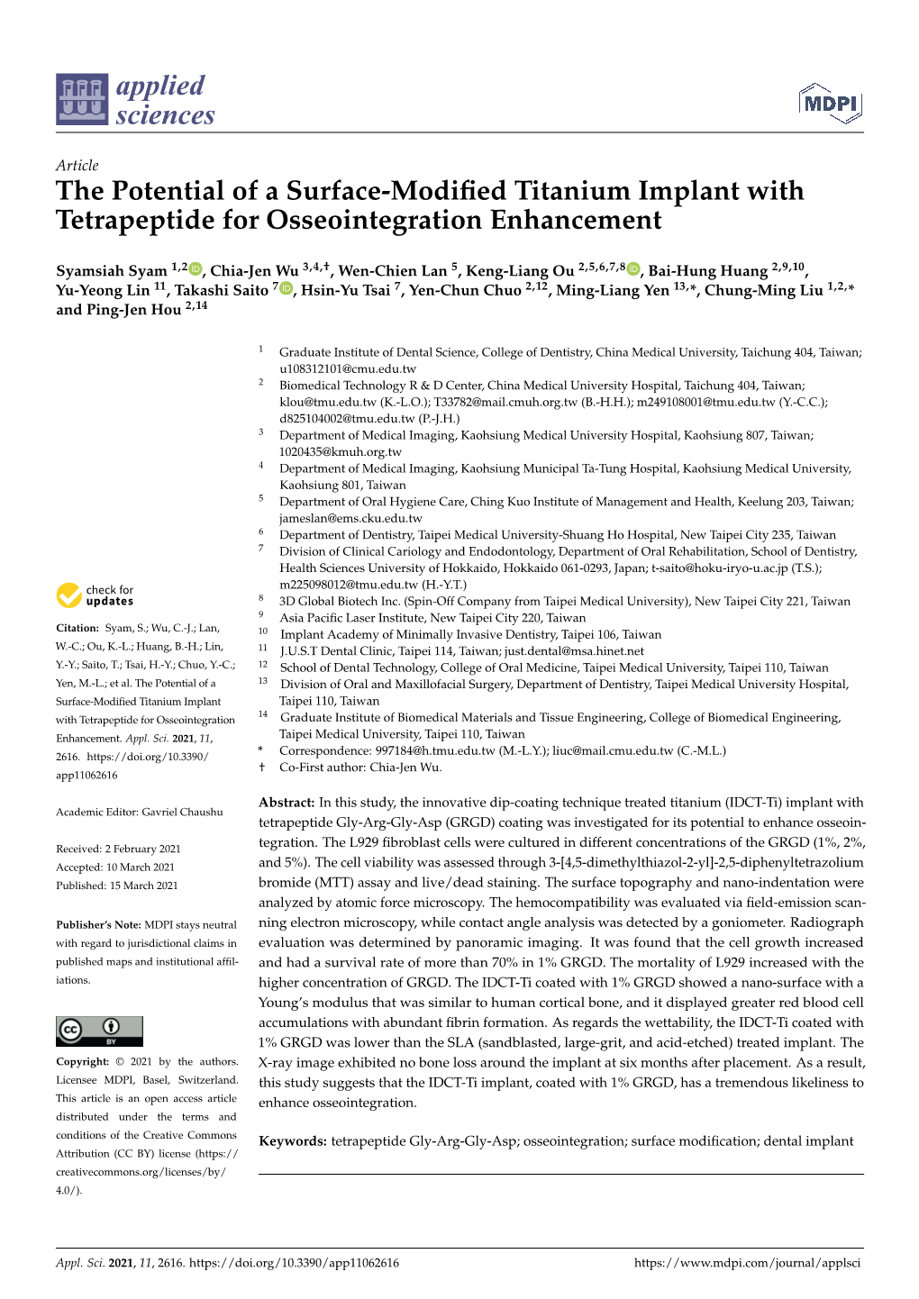 The Potential of a Surface-Modified Titanium Implant with Tetrapeptide