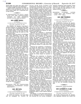 CONGRESSIONAL RECORD— Extensions of Remarks E1290 HON. DEBBIE DINGELL HON. JIM COSTA HON. MIKE THOMPSON HON. KATHERINE M. CLAR
