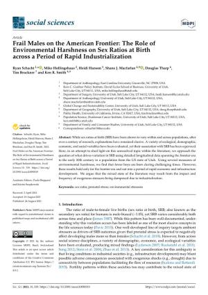 Frail Males on the American Frontier: the Role of Environmental Harshness on Sex Ratios at Birth Across a Period of Rapid Industrialization