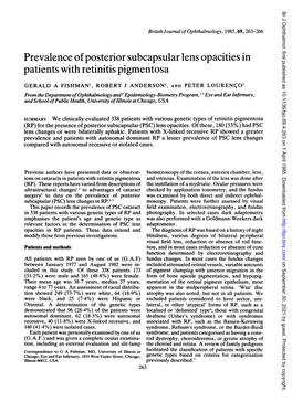 Prevalence of Posterior Subcapsular Lens Opacities in Patients with Retinitis Pigmentosa