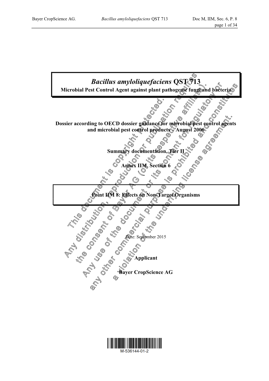 Bacillus Amyloliquefaciens QST 713 Doc M, IIM, Sec