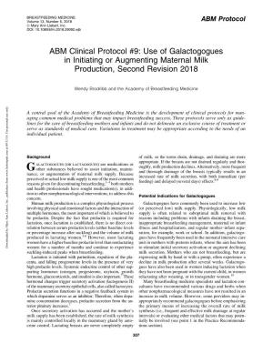 ABM Clinical Protocol #9: Use of Galactogogues in Initiating Or Augmenting Maternal Milk Production, Second Revision 2018