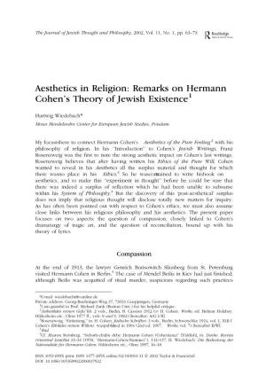 Aesthetics in Religion: Remarks on Hermann Cohen's Theory of Jewish