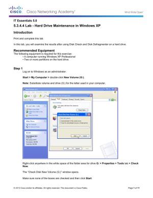IT Essentials 5.0 5.3.4.4 Lab - Hard Drive Maintenance in Windows XP