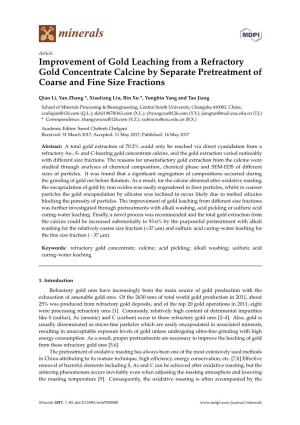 Improvement of Gold Leaching from a Refractory Gold Concentrate Calcine by Separate Pretreatment of Coarse and Fine Size Fractions