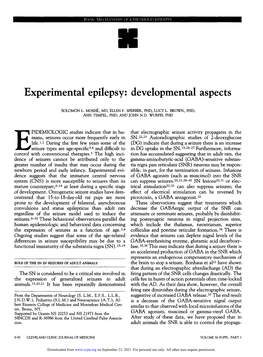 Experimental Epilepsy: Developmental Aspects