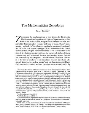 The Mathematician Zenodorus Toomer, G J Greek, Roman and Byzantine Studies; Summer 1972; 13, 2; Proquest Pg