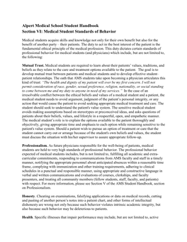 Alpert Medical School Student Handbook Section VI: Medical Student Standards of Behavior