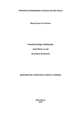 Pecado,Castigo E Redenção Ema Pena E a Lei De Ariano Suassuna