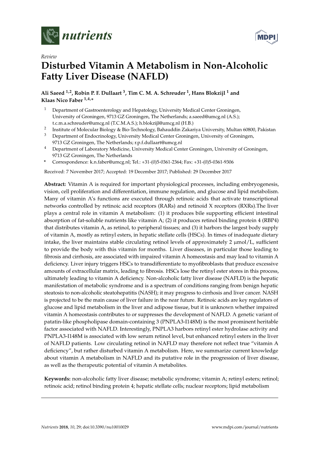 Disturbed Vitamin a Metabolism in Non-Alcoholic Fatty Liver Disease (NAFLD)