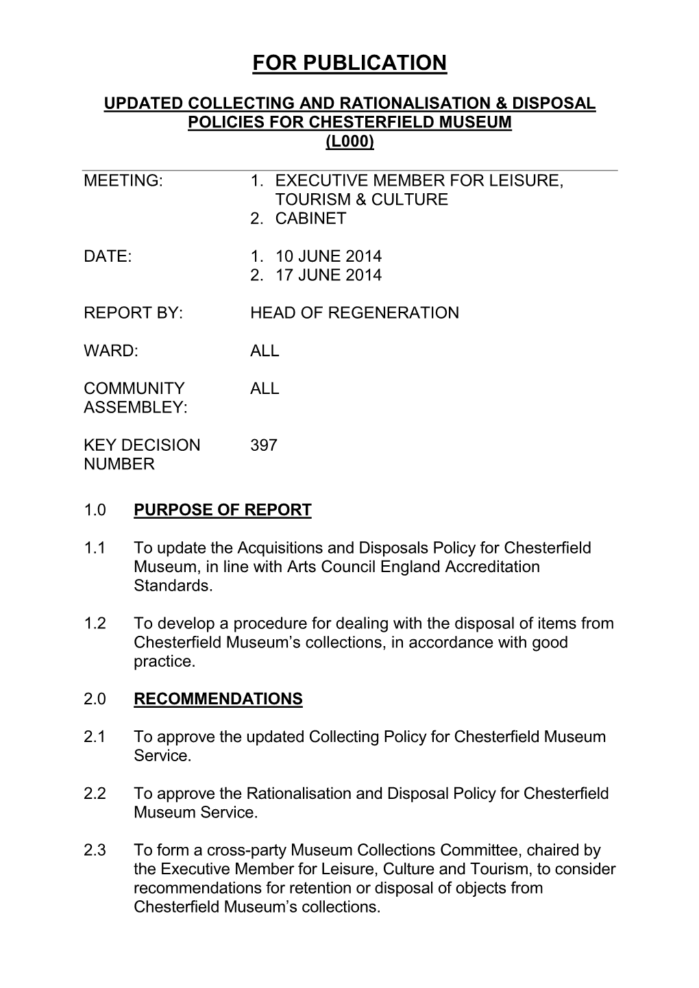 RATIONALISATION & DISPOSAL POLICY Chesterfield Borough Council Museum Service