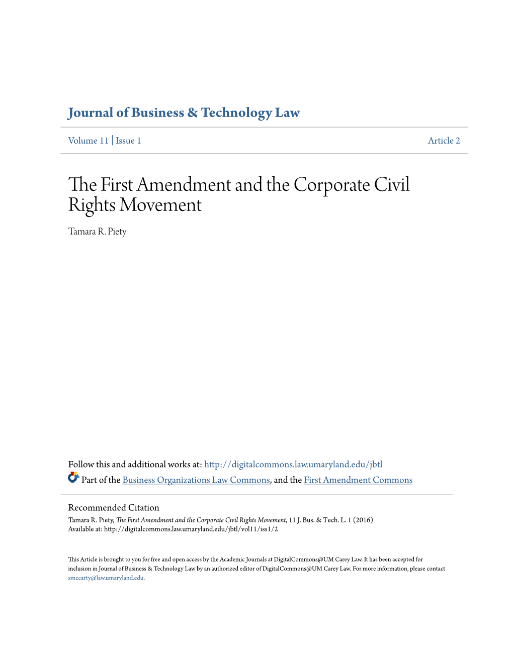 The First Amendment and the Corporate Civil Rights Movement, 11 J