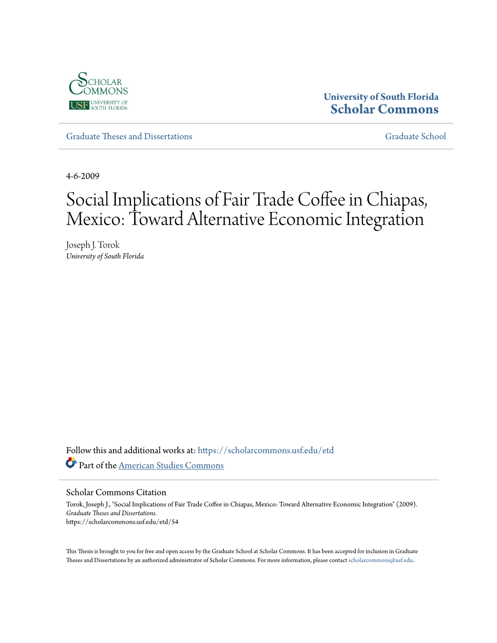 Social Implications of Fair Trade Coffee in Chiapas, Mexico: Toward Alternative Economic Integration