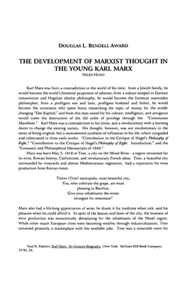 The Development of Marxist Thought in the Young Karl Marx Helenhund