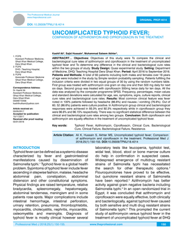 Uncomplicated Typhoid Fever; Comparison of Azithromycin and Ciprofloxacin in the Treatment