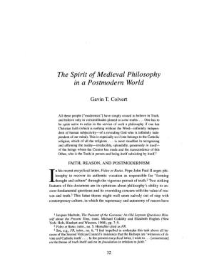 The Spirit of Medieval Philosophy in a Postmodern World / Gavin T. Colvert