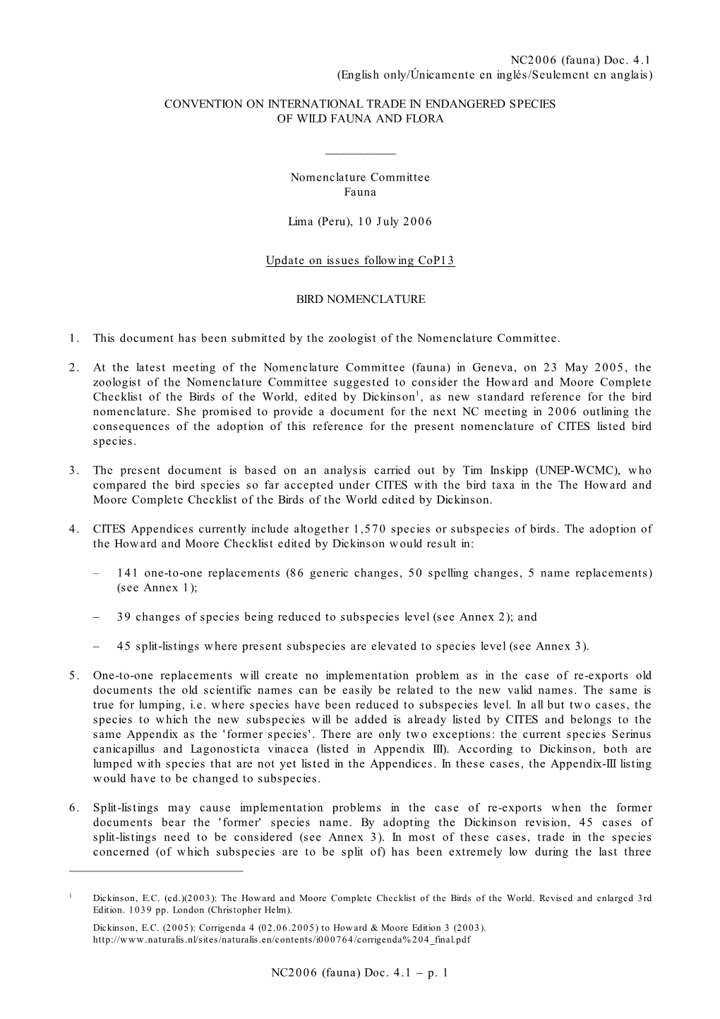 NC2006 (Fauna) Doc. 4.1 (English Only/Únicamente En Inglés/Seulement En Anglais)