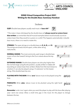 SONG Virtual Composition Project 2021 Writing for the Double Bass: Summary Handout