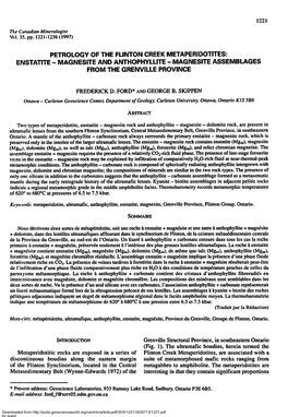 Enstatite - Magnesite and Anthophyllite - Magnesite Assemblages from the Grenville Province