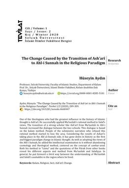 The Change Caused by the Transition of Ash'arî to Ahl-I Sunnah in The