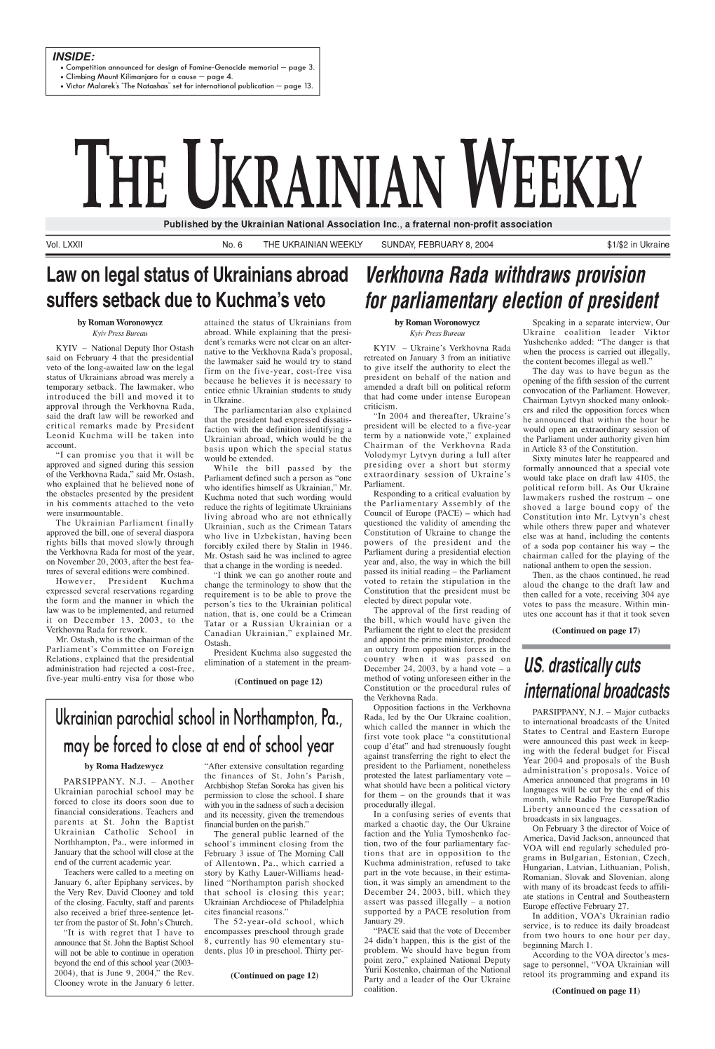 The Ukrainian Weekly 2004, No.6