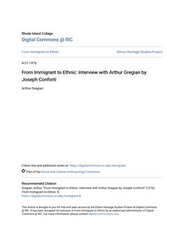 From Immigrant to Ethnic Ethnic Heritage Studies Project