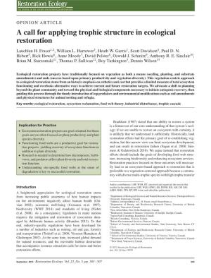 A Call for Applying Trophic Structure in Ecological Restoration Lauchlan H