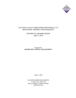 Cuyama Valley Groundwater Basin (3-13) Boundary Modification Request