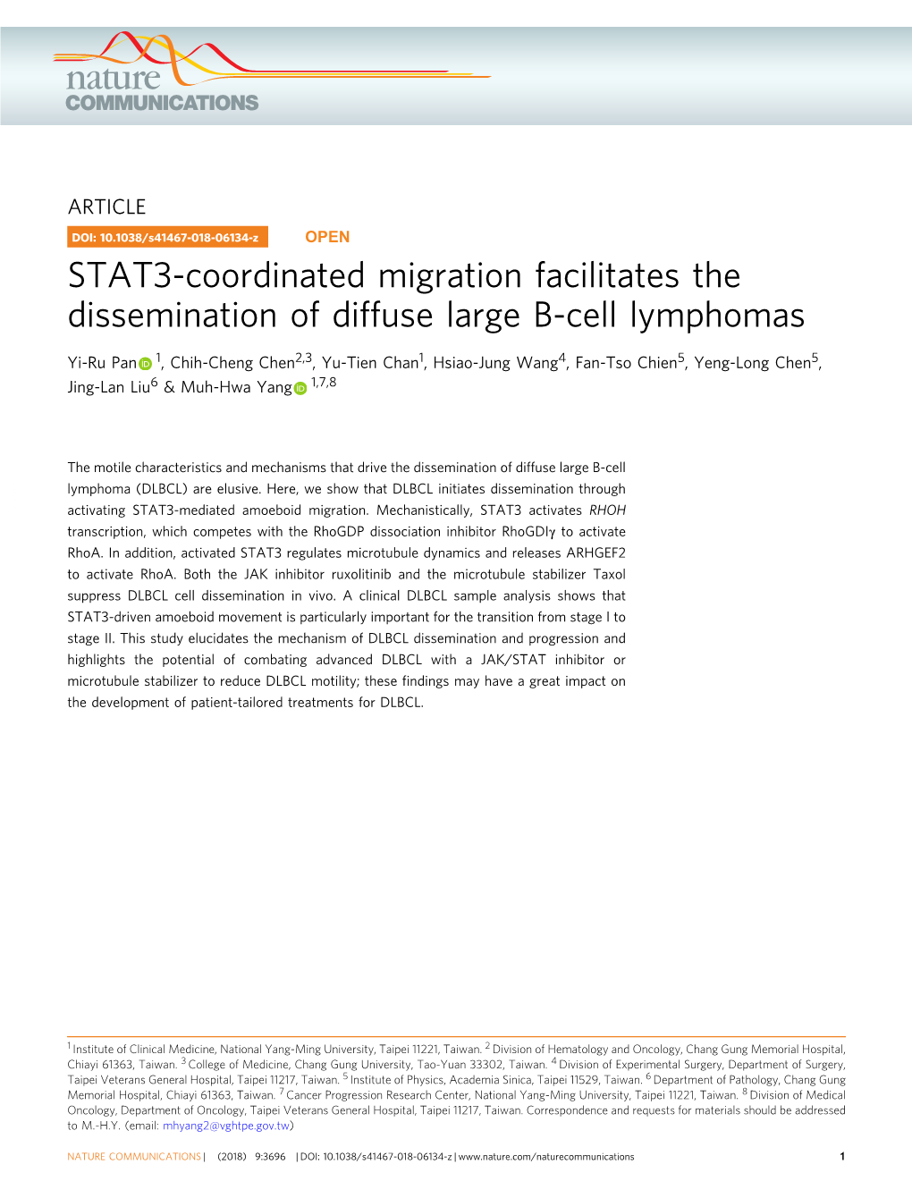 STAT3-Coordinated Migration Facilitates the Dissemination of Diffuse Large B-Cell Lymphomas