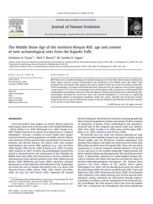 The Middle Stone Age of the Northern Kenyan Rift: Age and Context of New Archaeological Sites from the Kapedo Tuffs