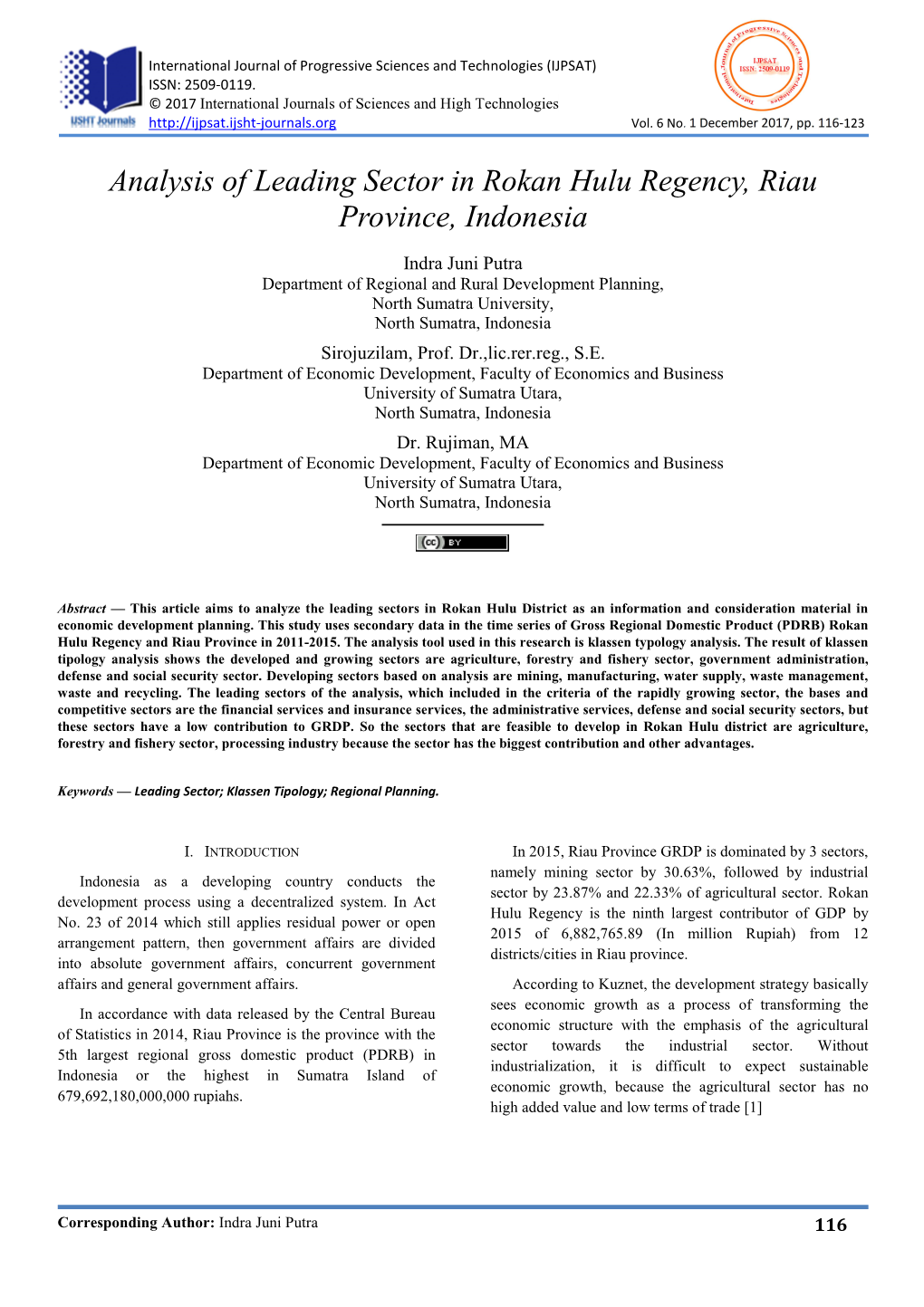 Analysis of Leading Sector in Rokan Hulu Regency, Riau Province, Indonesia