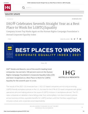 IHG® Celebrates Seventh Straight Year As a Best Place to Work for LGBTQ Equality
