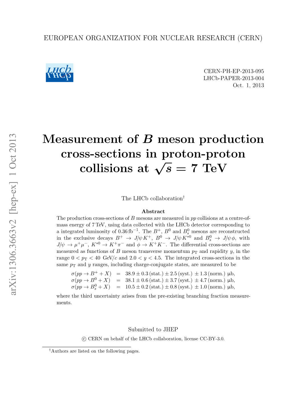 Measurement of B Meson Production Cross-Sections in Proton-Proton