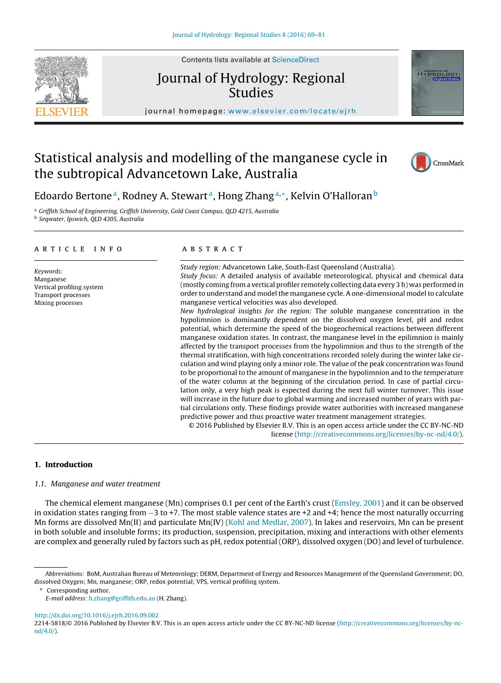 Statistical Analysis and Modelling of the Manganese Cycle in The