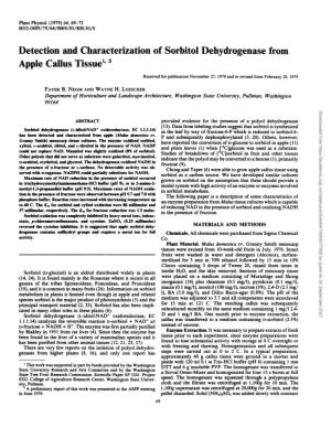 Detection and Characterization of Sorbitol Dehydrogenase from Apple Callus Tissue" 2 Received for Publication November 27, 1978 and in Revised Form February 28, 1979