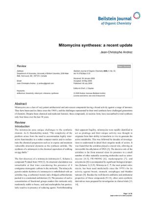 Mitomycins Syntheses: a Recent Update