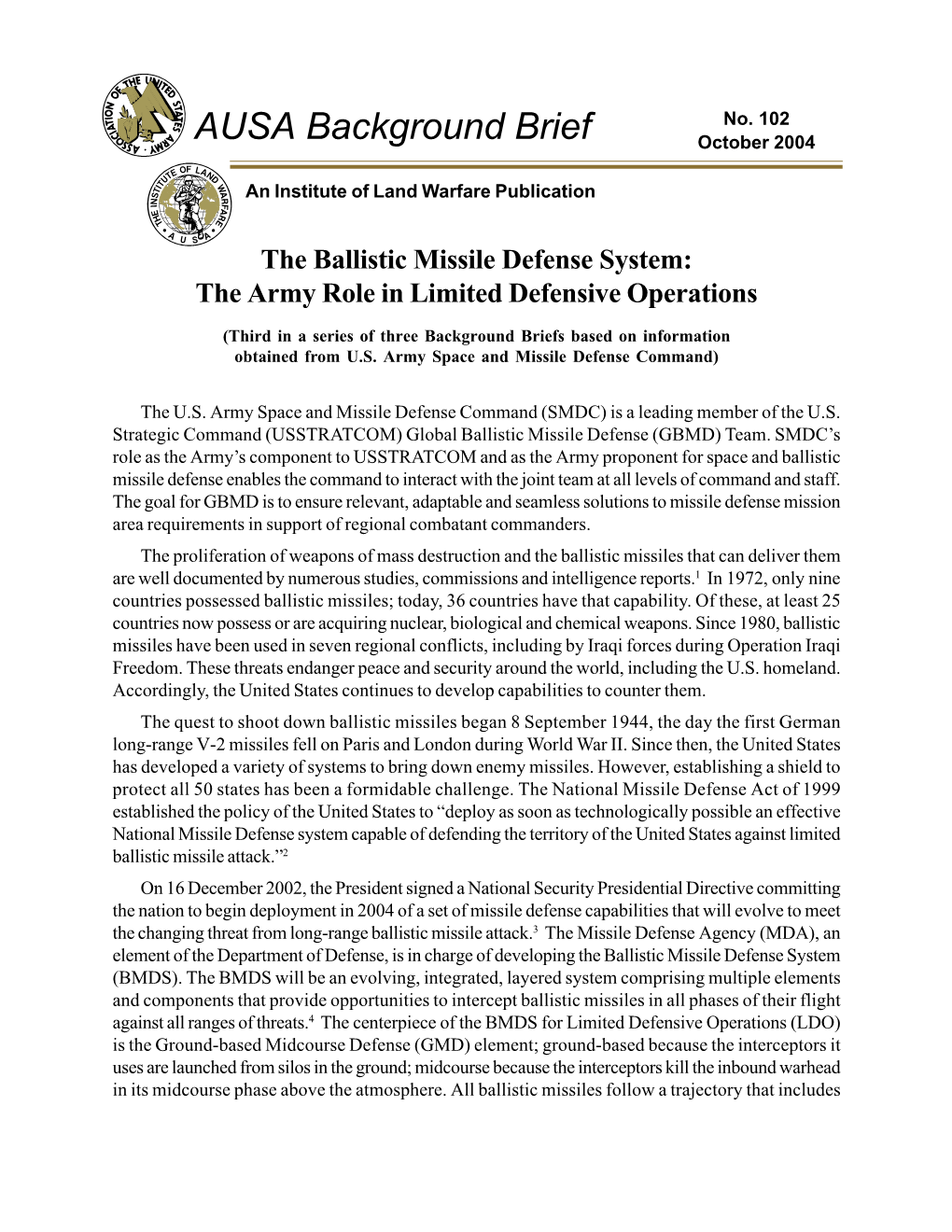 AUSA Background Brief October 2004