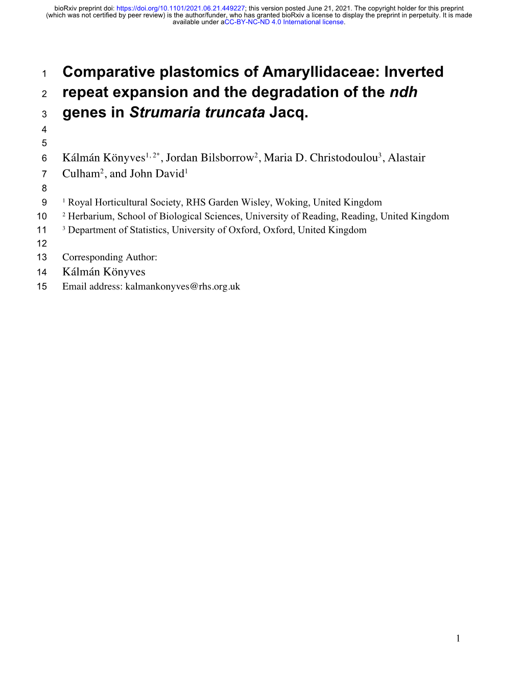 Comparative Plastomics of Amaryllidaceae: Inverted Repeat