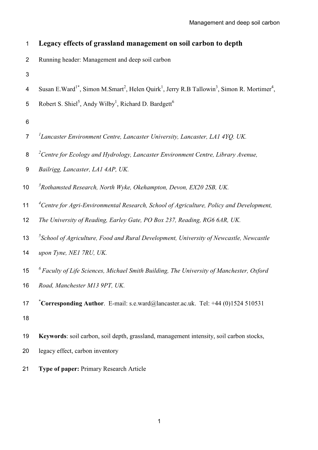 Legacy Effects of Grassland Management on Soil Carbon to Depth